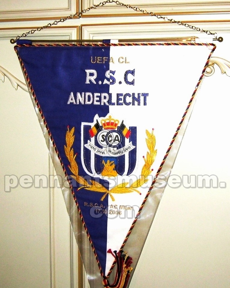 Embroidered pennant of the Champions League match Anderlecht vs Milan played in 2006