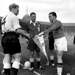 Pennants exchange before the match England vs West Germany played in 1953