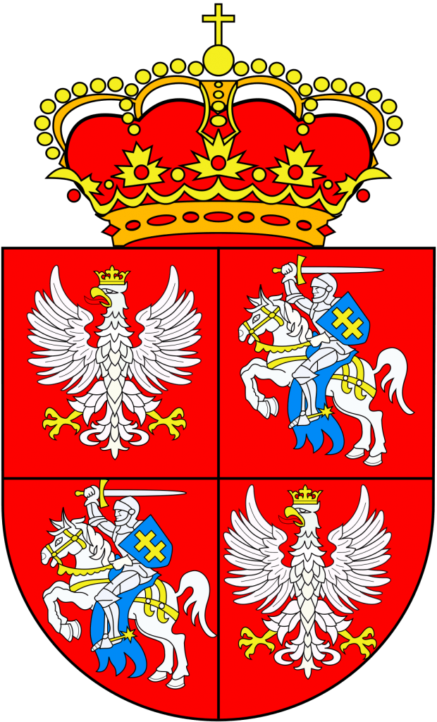 Stemma araldico della confederazione polacco lituana con il Pogoń nel secondo e terzo quadrante