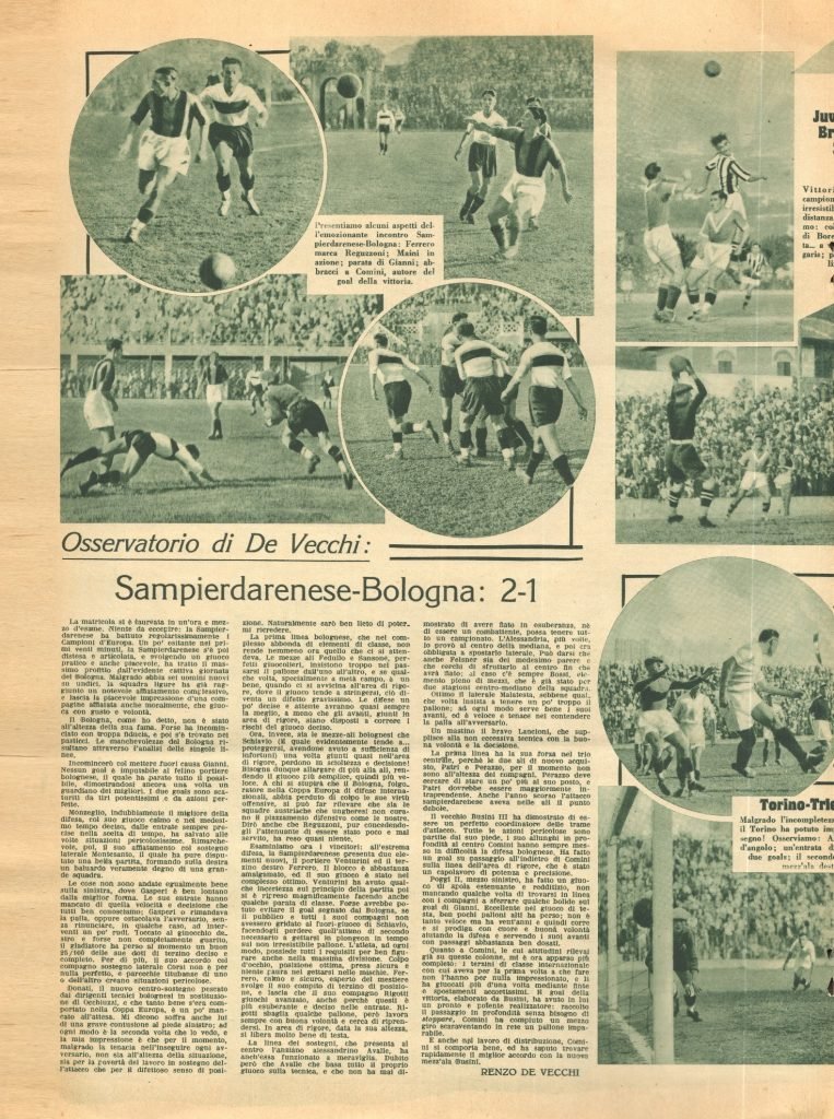 Il Calcio illustrato. Commento tecnico dell’incontro Sampierdarenese – Bologna di De Vecchi