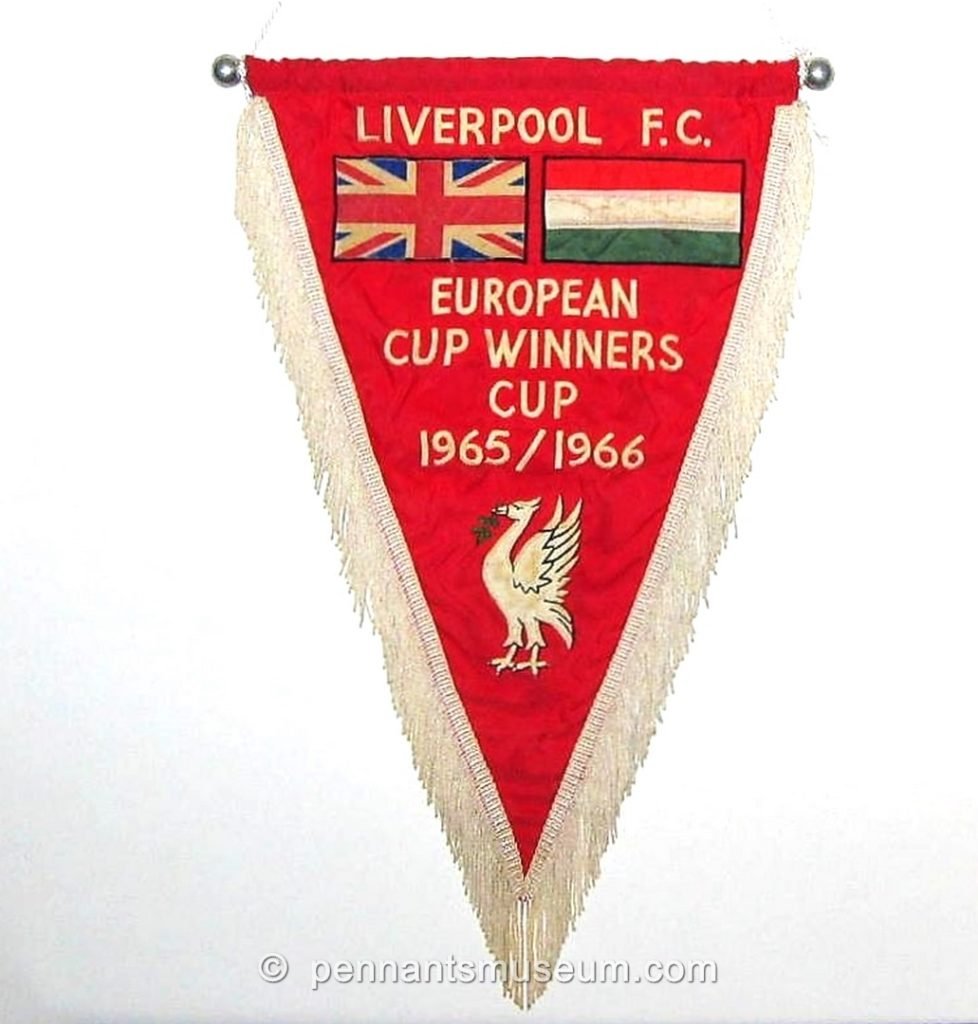 Embroidered pennant of the European Cup winners cup quarter finals Liverpool vs Honved Budapest FC played in 1966