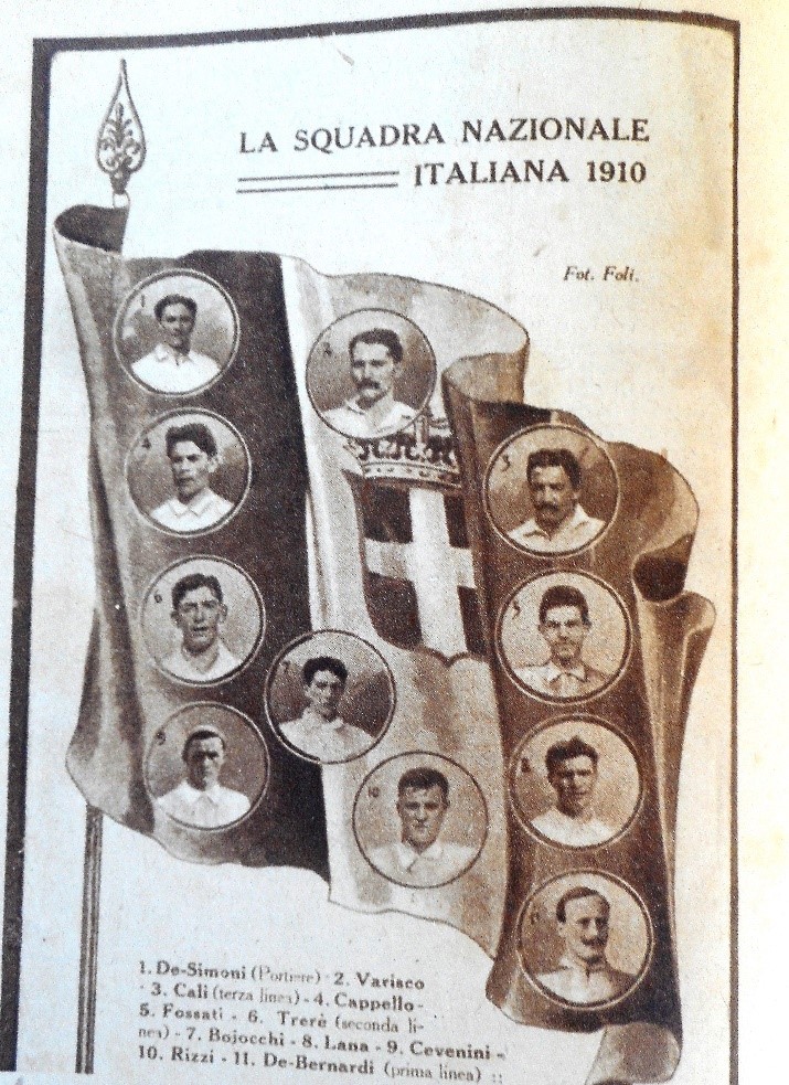 La cartolina raffigurante il primo undici azzurro del 1910