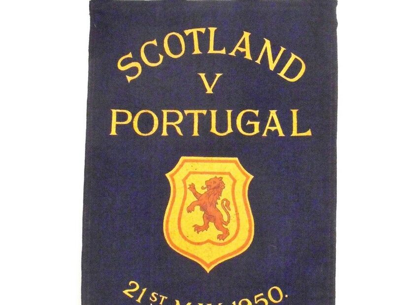 Painted pennant of the first national teams match Scotland vs Portugal played in 1950