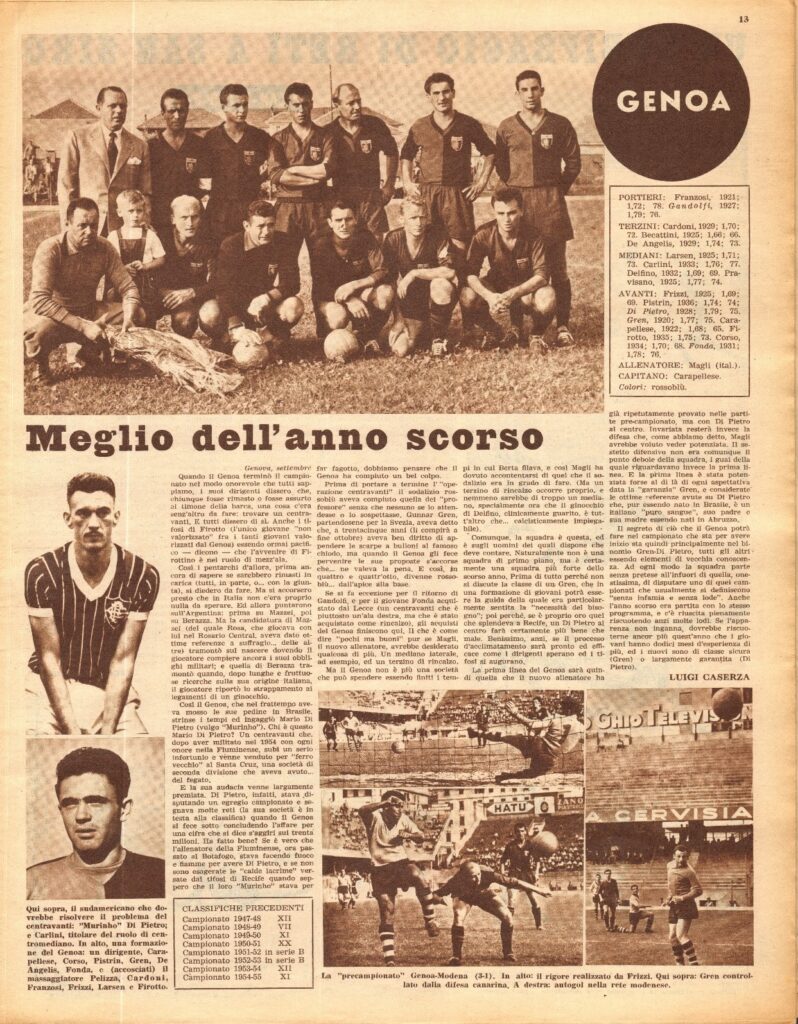 Articolo di presentazione del Genoa 1955 – 1956 tratto dal settimanale “Il calcio illustrato” 