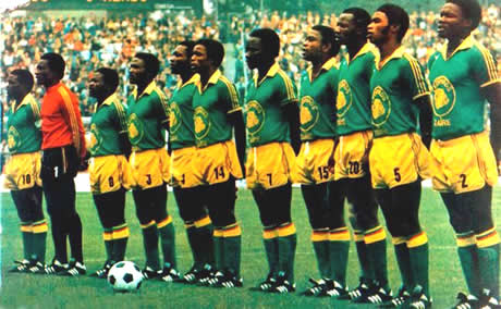 L’undici dello Zaire schierato prima di una delle partite dei mondiali del 1974